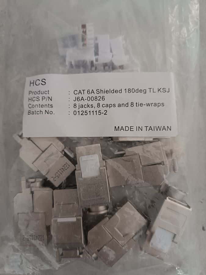 HCS CAT6A Shielded Tool-Less Keystone Jack 180° – Lot of 8